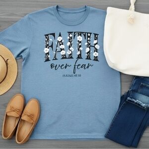 Faith Over Fear Christian Tee • Isaiah 41:10 Shirt • Floral Faith Graphic Top